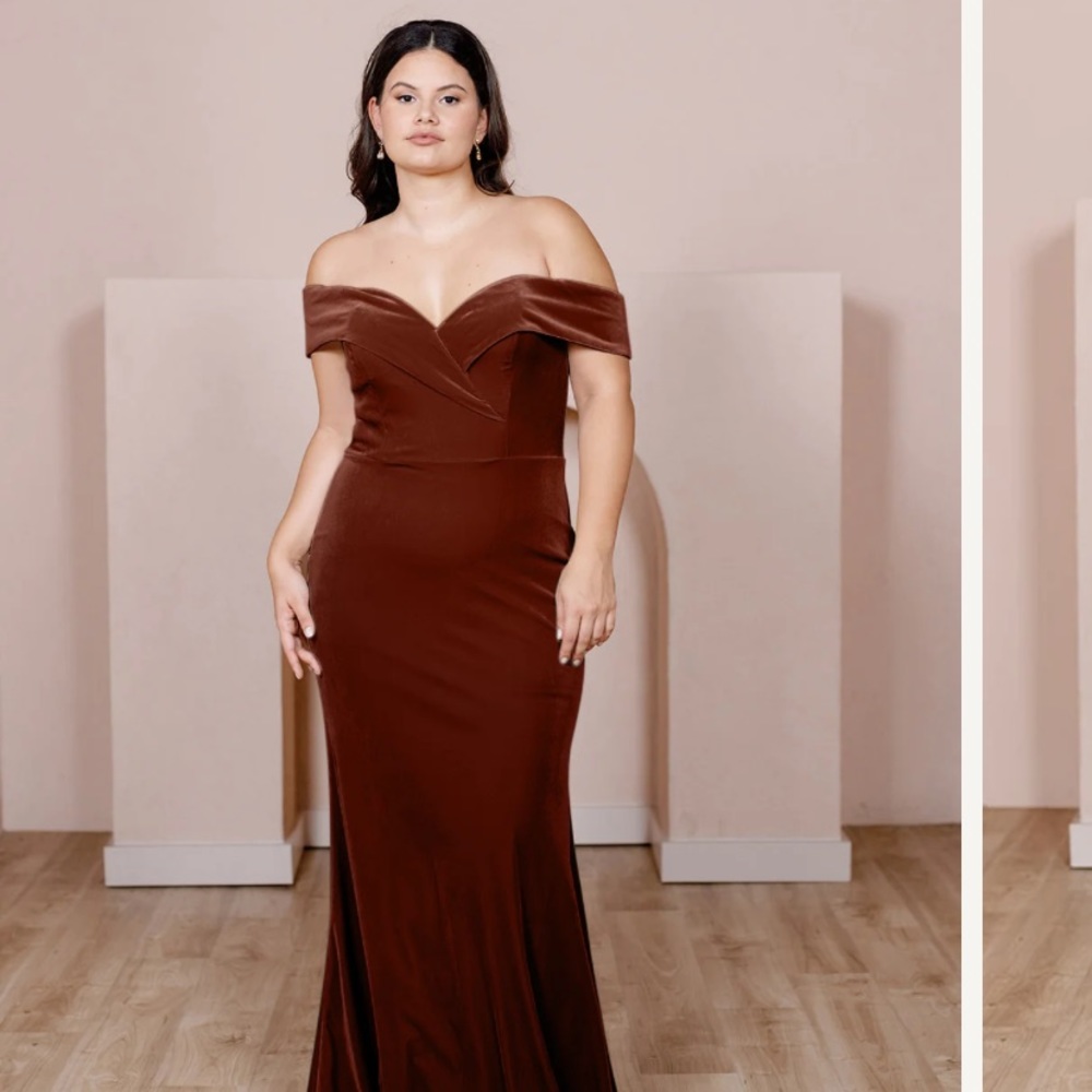 Revelry Bardot Velvet Dress in Terracotta